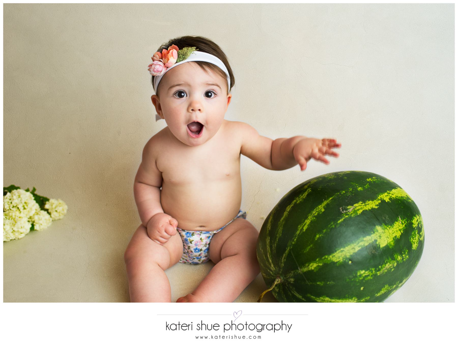 lillian, metro detroit, motherhood photographer, one year, milestone, flowers, watermelon smash, unique, michigan